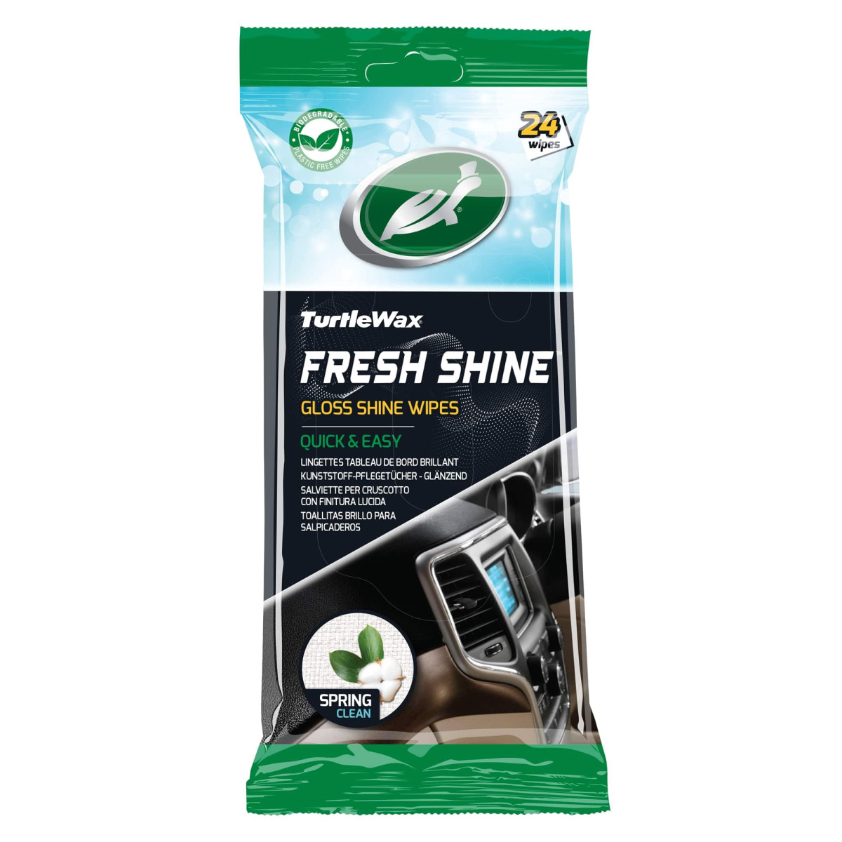 TURTLE WAX Fresh shine gloss wipes, kiiltävät salonkipyyhkeet muovista, 24 kpl