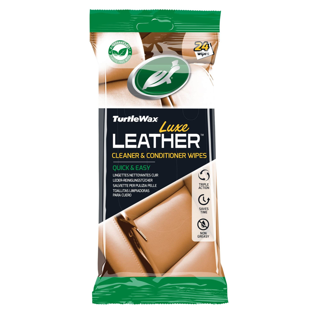 TURTLE WAX Luxe Leather Wipes, kosteuspyyhkeet nahalle, 24 kpl