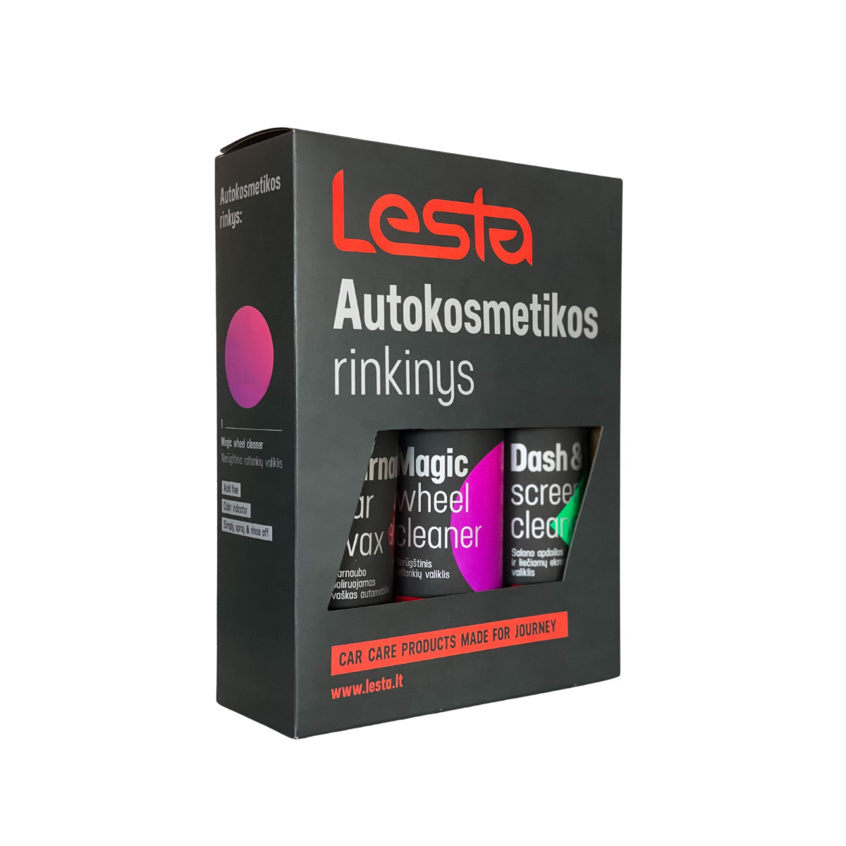 LESTA Kit: Wheel Cleaner +  Dash&Tech Cleaner + Carnauba Wax, Vanteenpuhdistusaine + Koristelistanpuhdistusaine + Vaha