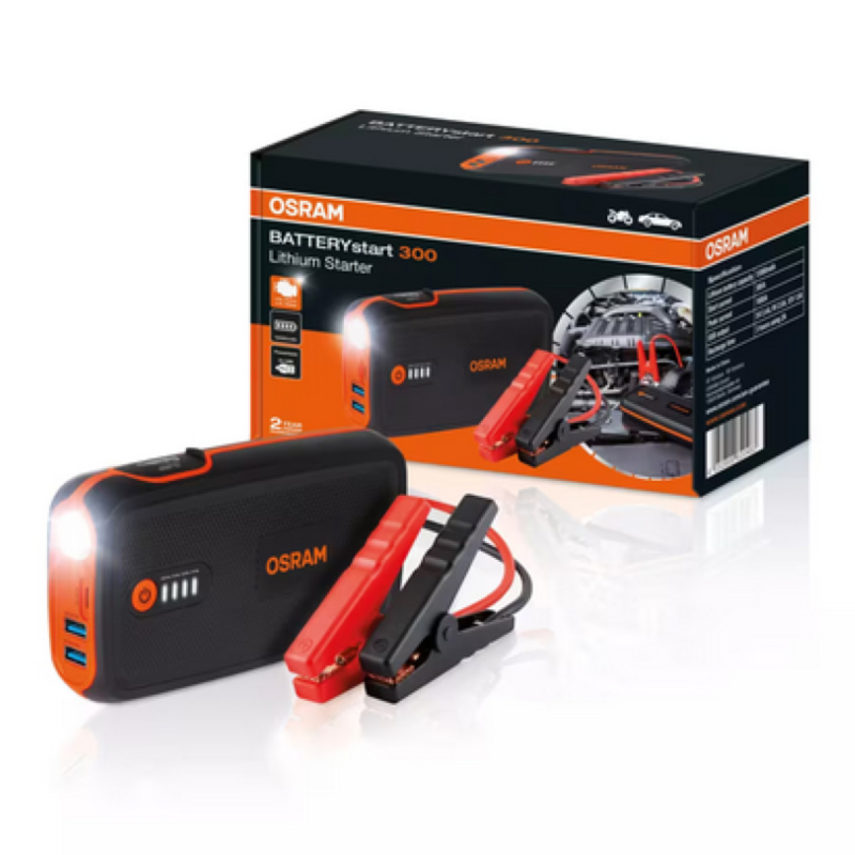 OSRAM ACE -käynnistysakku, litium 13000 mAh, min. virta 300 A, maks. virta 1500 A, 5 V 2,4 A, 9 V 2,0