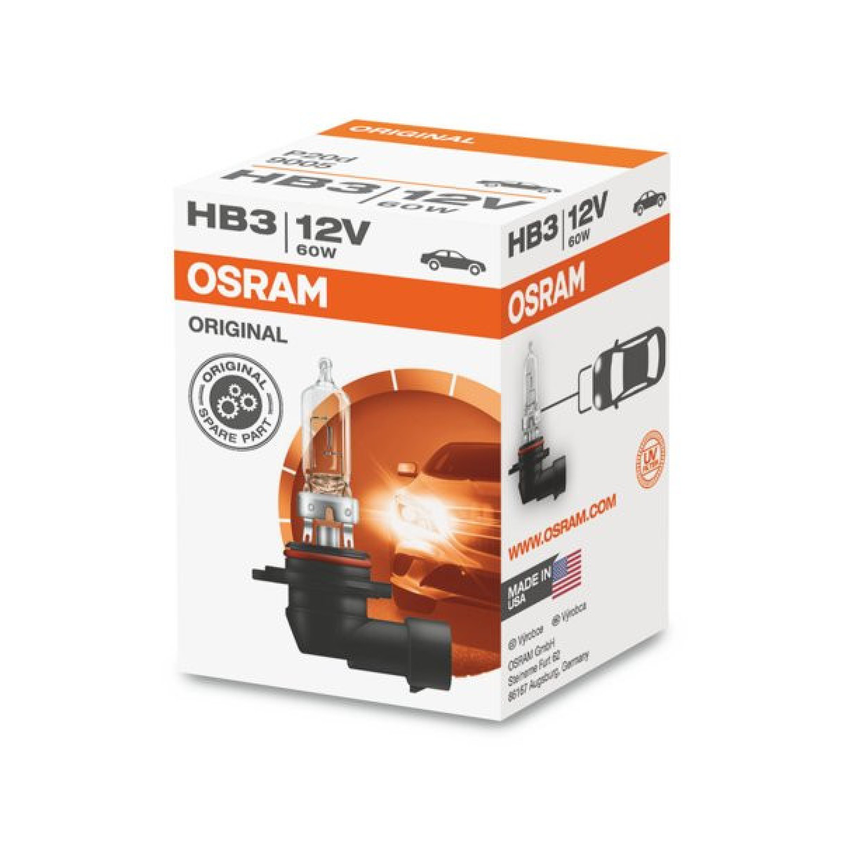 OSRAM Auton polttimo HB3 60W 12V P20D (amerikkalaisiin autoihin), 1 kpl