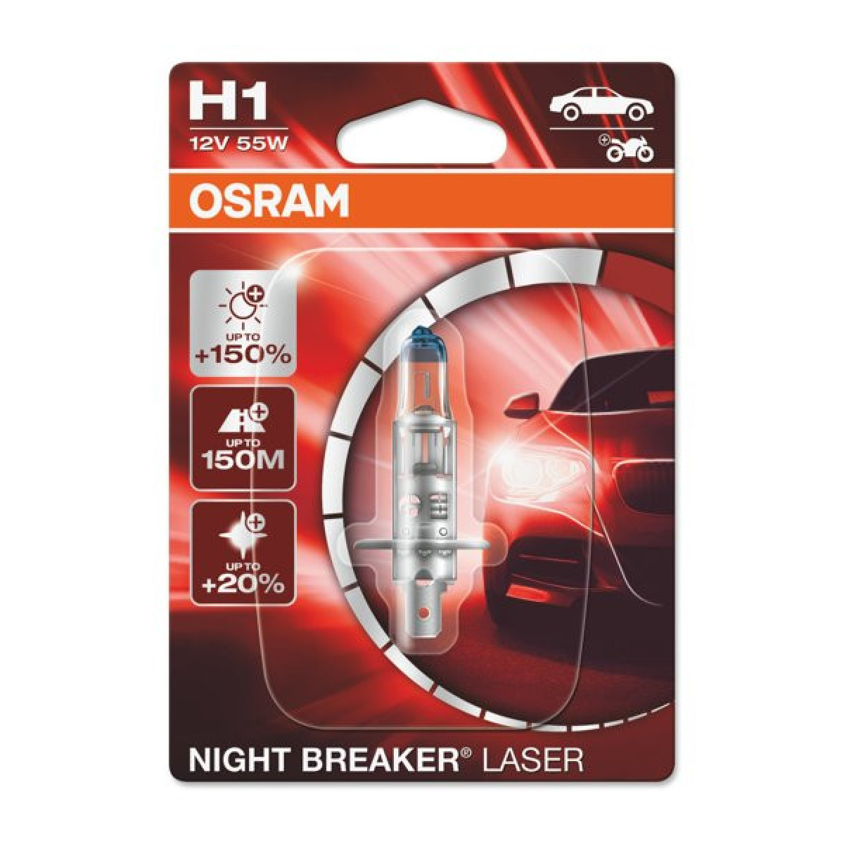 OSRAM Auton polttimo NIGHT BREAKER LASER +150% H1 55W 12V P14.5S, 1 kpl