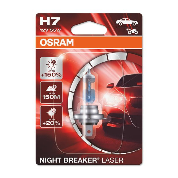 OSRAM Auton polttimo NIGHT BREAKER LASER +150% H7 55W 12V PX26D, 1 kpl