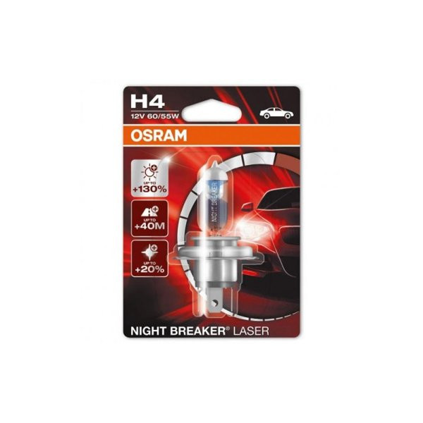 OSRAM Auton polttimo NIGHT BREAKER LASER H4 60/55W 12V P43T, 1 kpl.