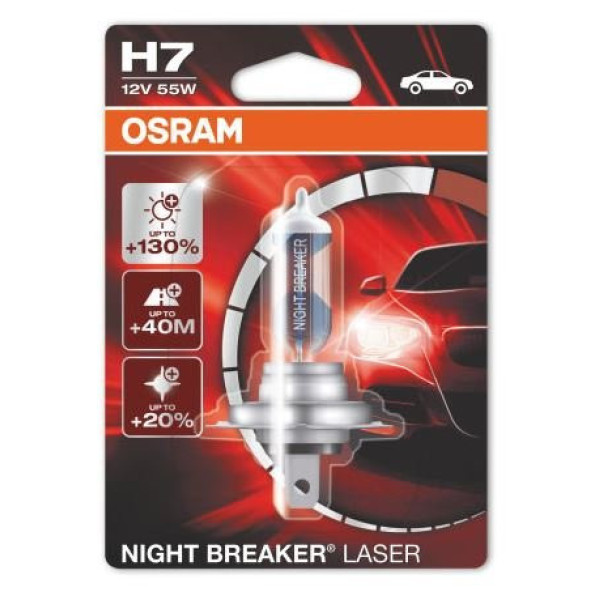OSRAM Auton polttimo Night Breaker Laser H7 55W 12V PX26D, 1 kpl OSRAM Auton polttimo Night Breaker Laser H7 55W 12V PX26D, 1 kpl
