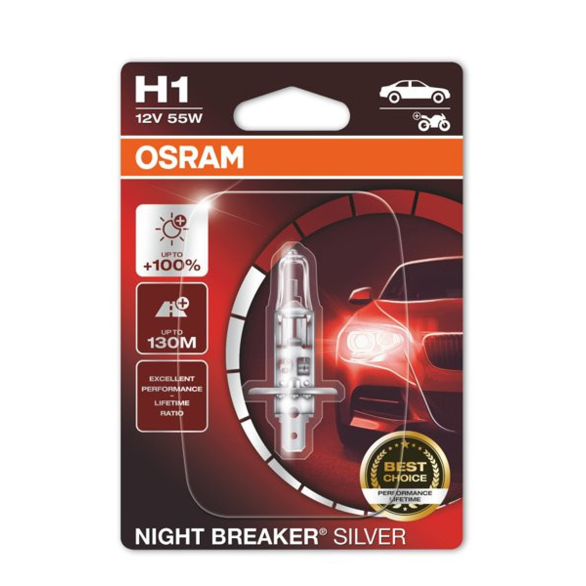 OSRAM Auton polttimo NIGHT BREAKER SILVER +100% H1 55W 12V P14.5S, 1 kpl