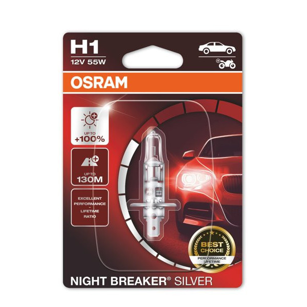 OSRAM Auton polttimo NIGHT BREAKER SILVER +100% H1 55W 12V P14.5S, 1 kpl