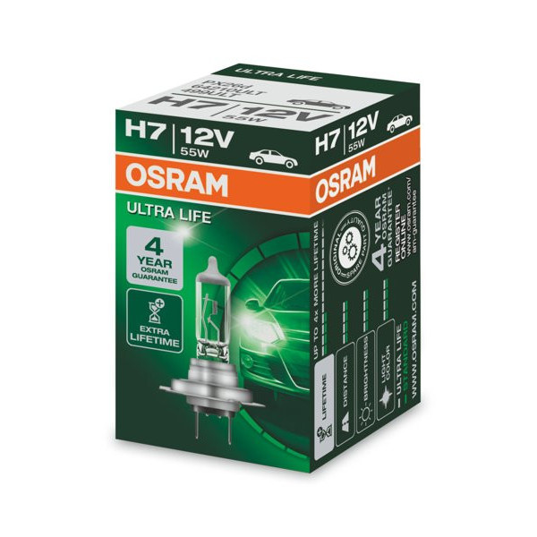 OSRAM Auton polttimo, ULTRA LIFE H7 55W 12V PX26D, 1 kpl