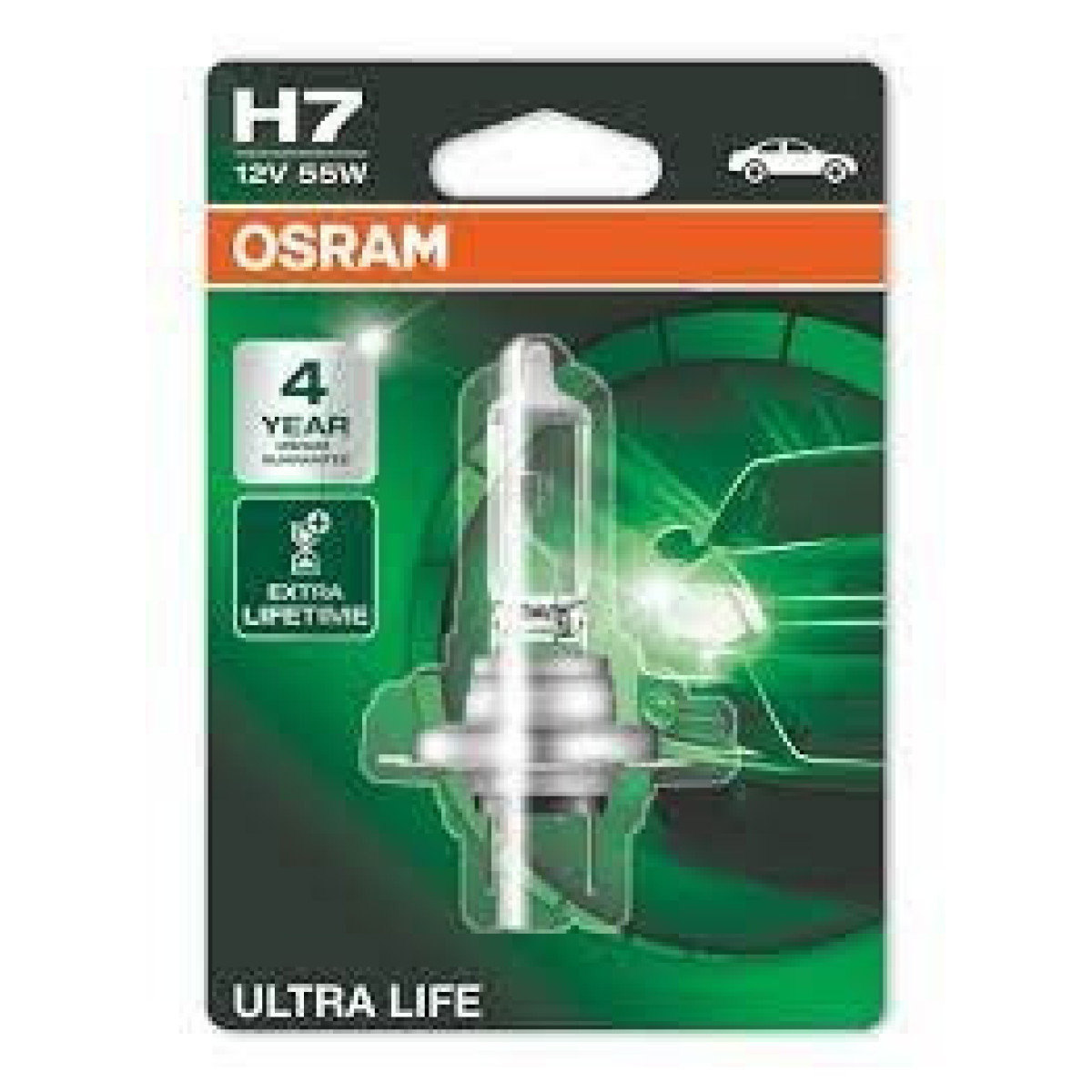 OSRAM Auton polttimo, ULTRA LIFE H7 55W 12V PX26D, 1 kpl