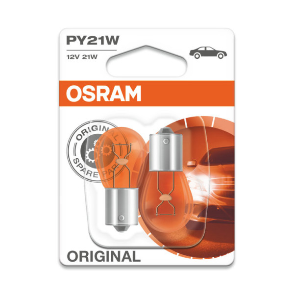 OSRAM Auton polttimot 21W 12V BAU15S (keltainen), 2 kpl