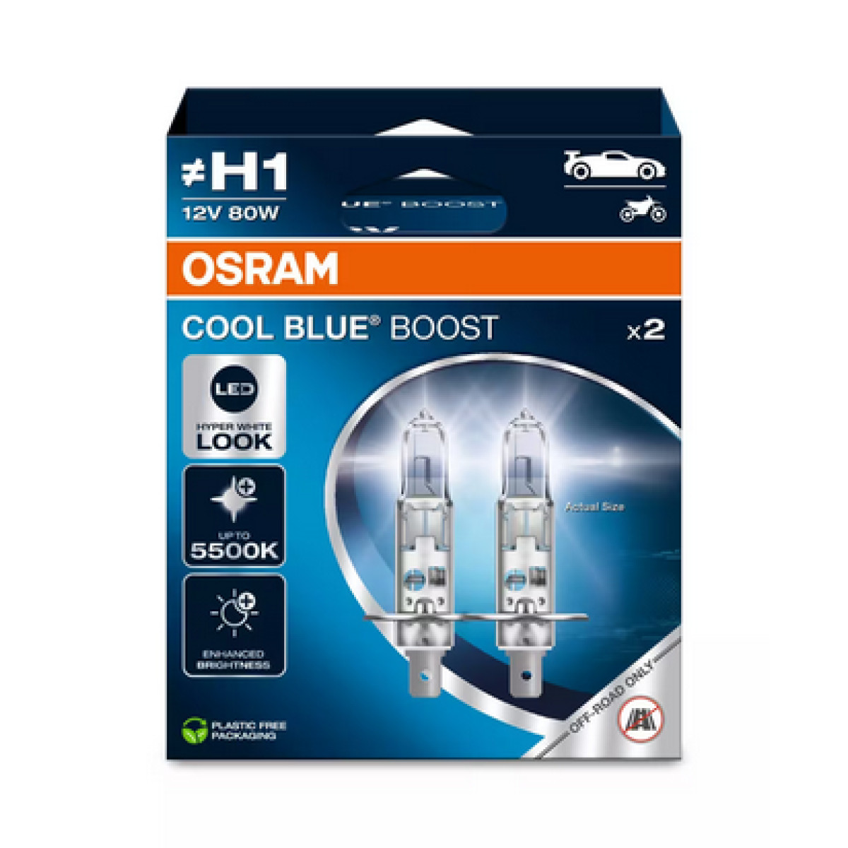 OSRAM Auton polttimot COOL BLUE BOOST H1 80W 12V P14.5S, 2 kpl