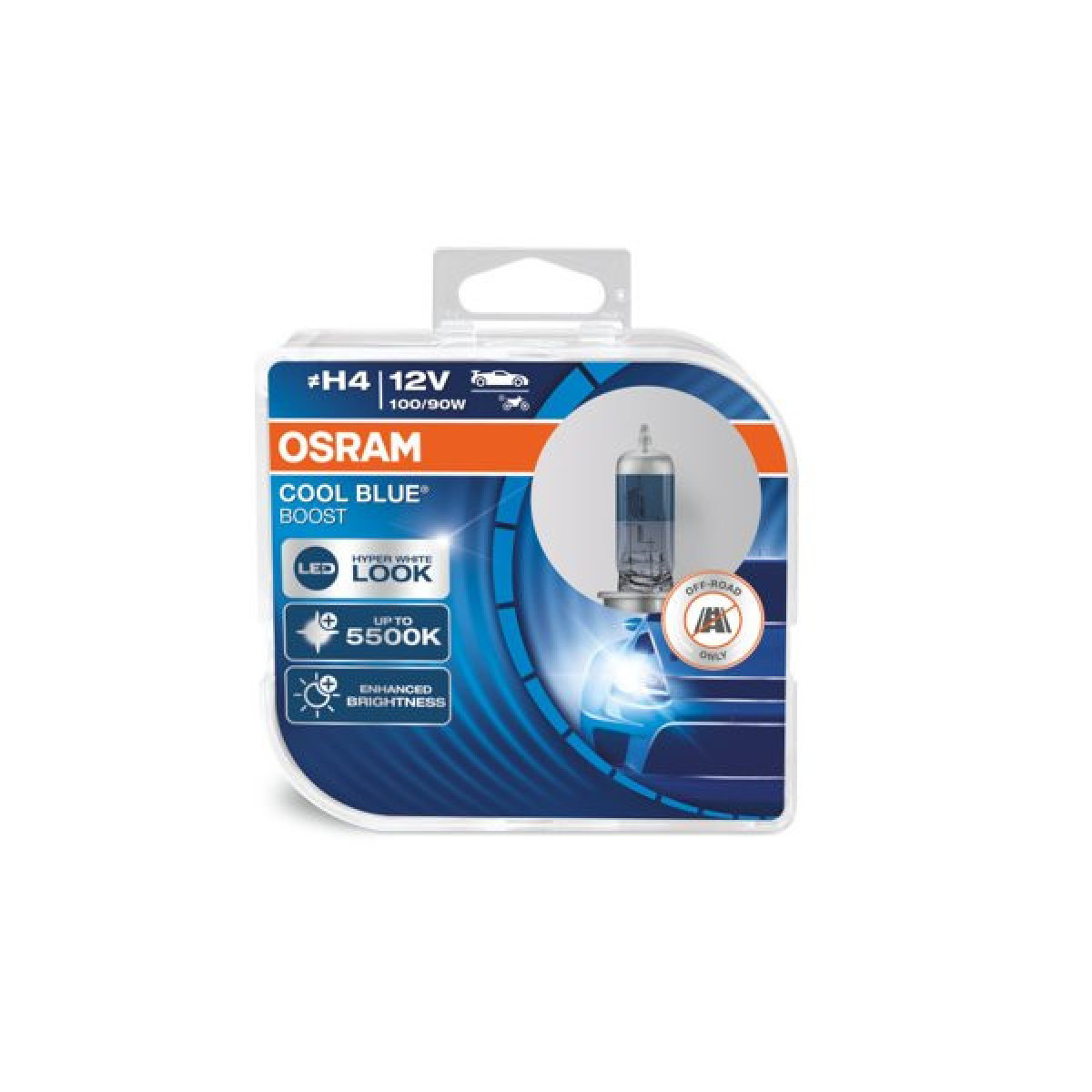 OSRAM Auton polttimot COOL BLUE BOOST H4 100/90W 12V P43T, 2 kpl