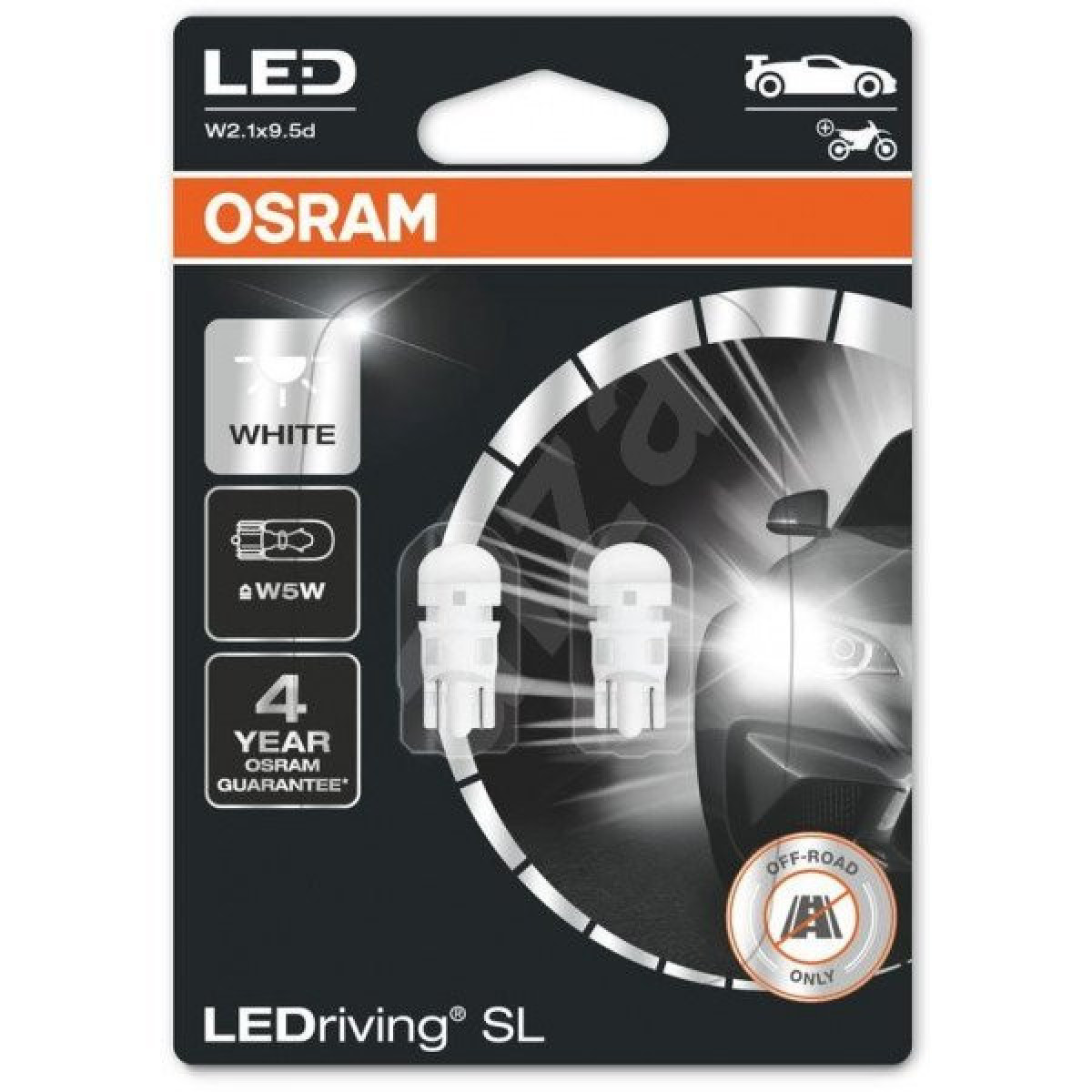 OSRAM Auton LED-polttimot jälkiasennettavaksi 1W 12V W2.1x9.5D, 2 kpl