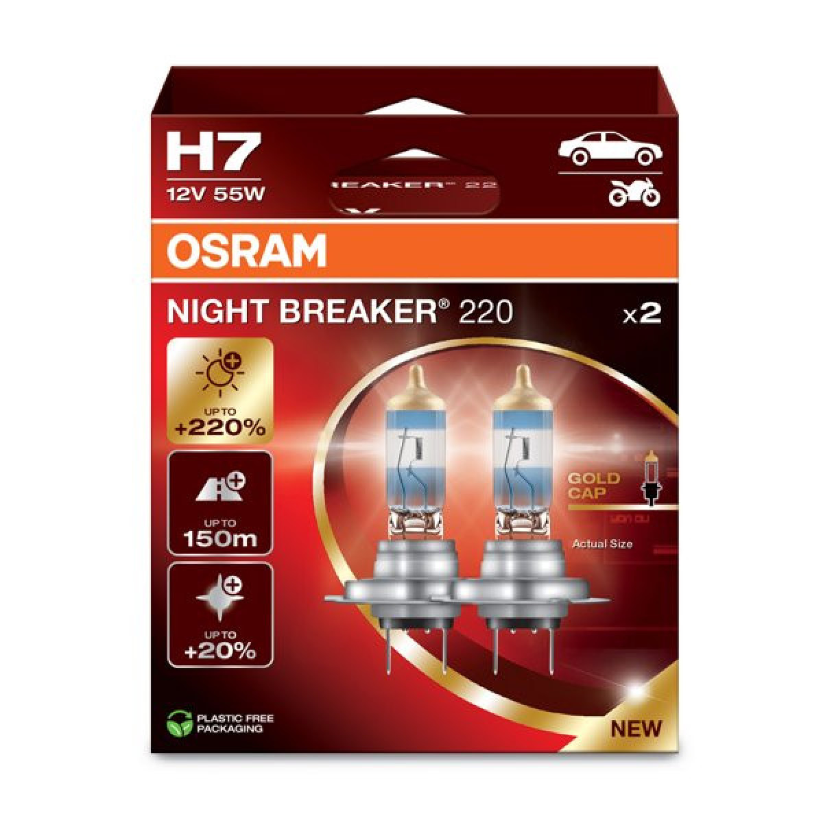 OSRAM Auton polttimot NIGHT BREAKER +220% H7 55W 12V PX26D, 2 kpl