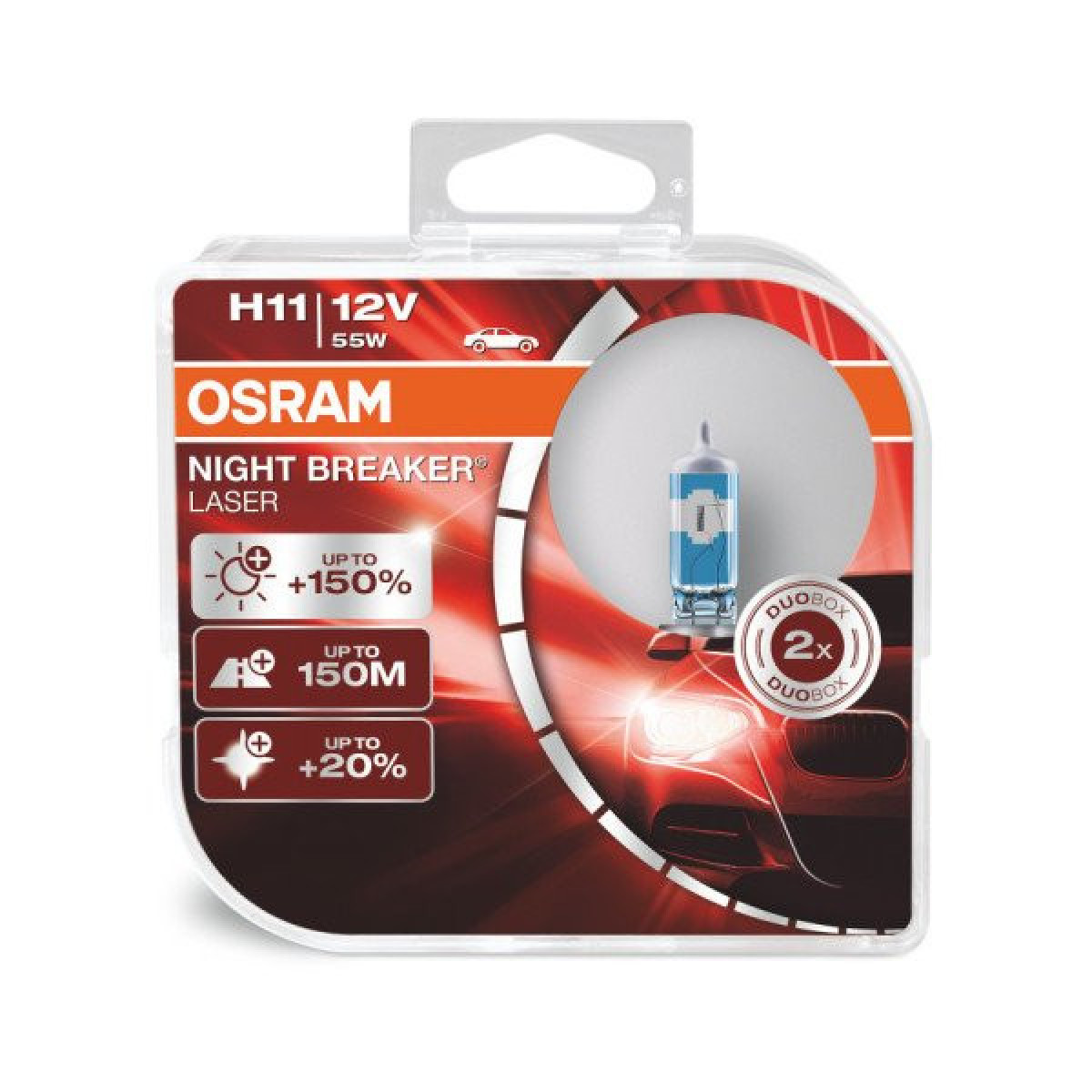 OSRAM Auton polttimot NIGHT BREAKER LASER +150% H11 55W 12V PGJ19-2, 2 kpl