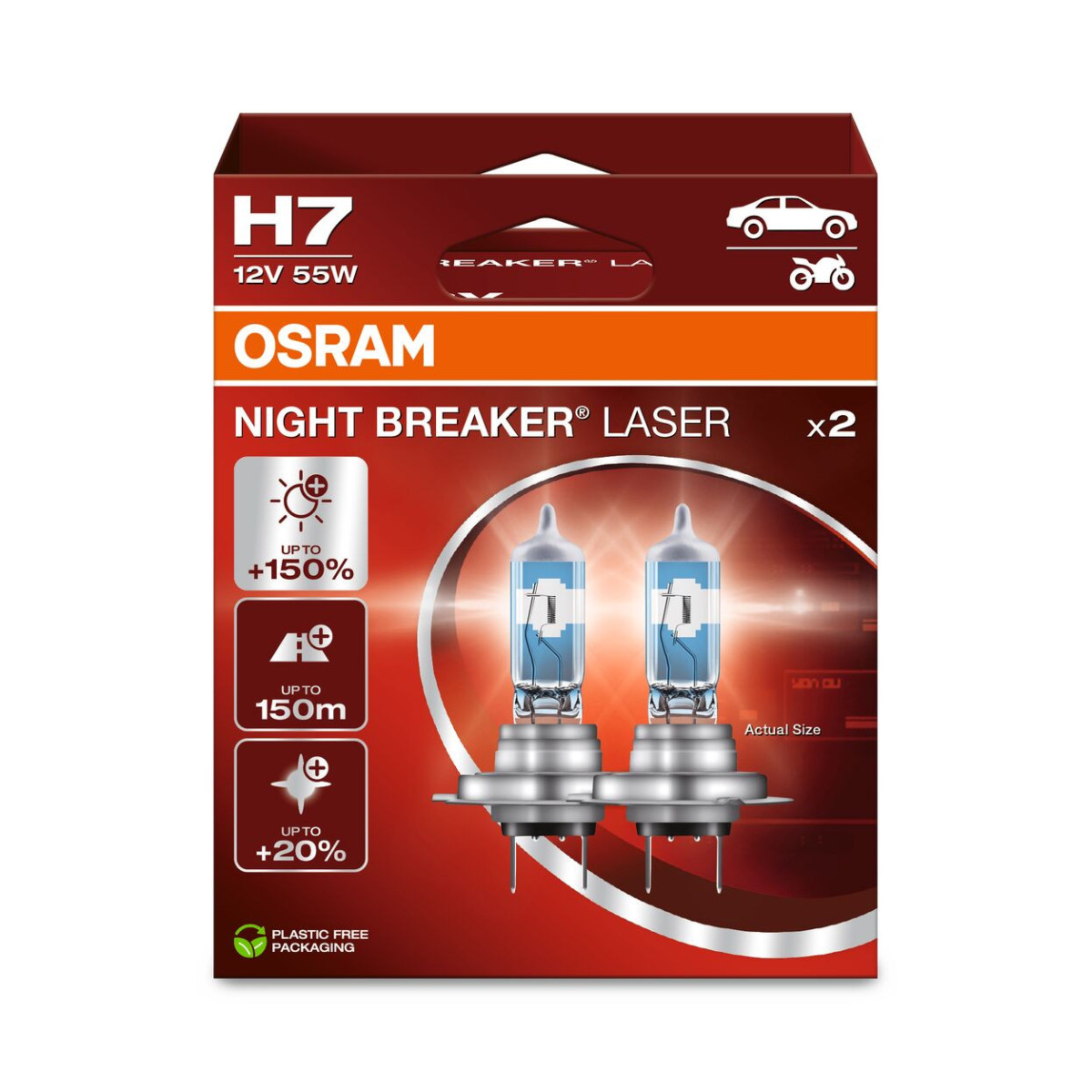 OSRAM Auton polttimot NIGHT BREAKER LASER +150% H7 55W 12V PX26D, 2 kpl