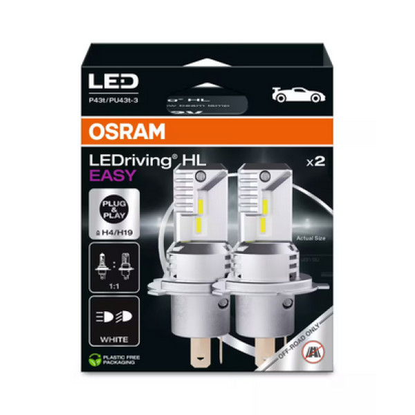 OSRAM LED-auton polttimot H4/H19 12V 1400/1150lm(HB/LB) 6000K, 2 kpl.