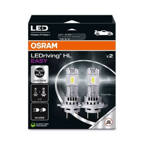 OSRAM LEDriving HL EASY GEN2 H7/H18, Auton polttimot, 12V 16W 6500K 1400lm, 2 kpl