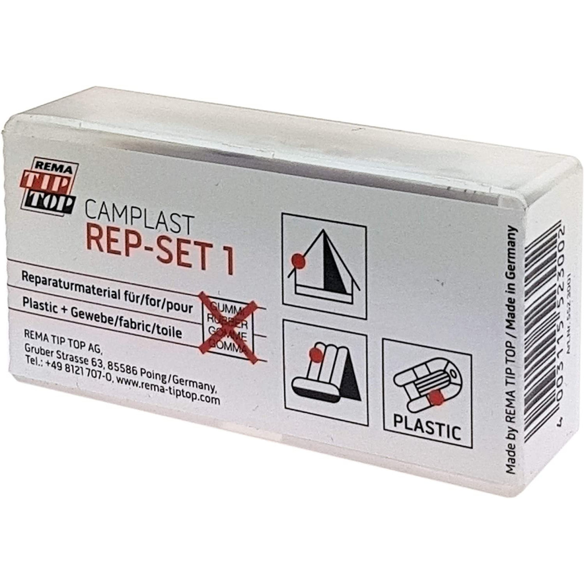 REMA TIP TOP Camplast Mini -korjaussarja PVC:lle, PU:lle ja kankaille