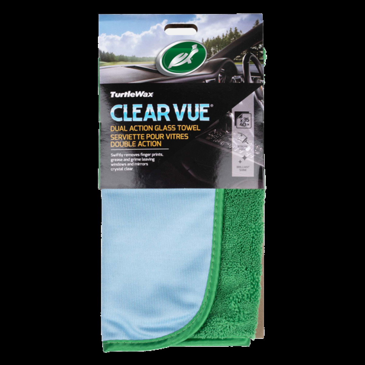 TURTLE WAX Clear vue, kaksipuolinen ikkunanpuhdistusliina 35 x 40 cm