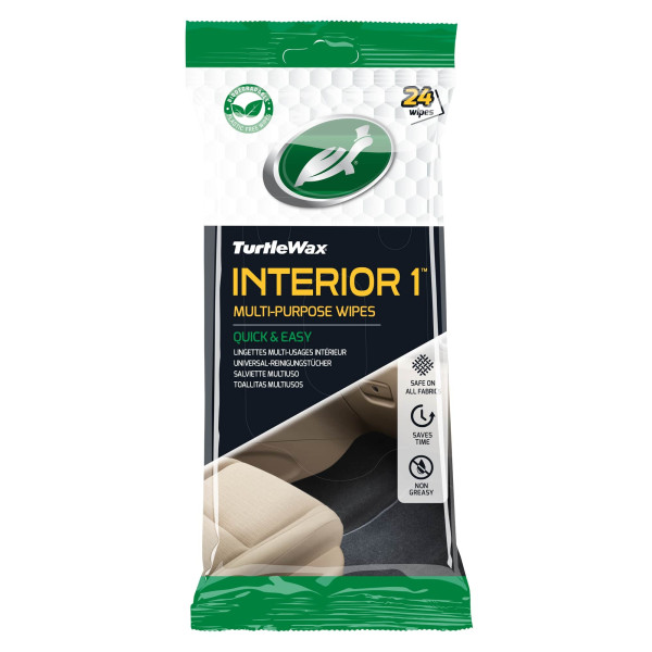 TURTLE WAX Interior1 wipes, yleiskäyttöiset muoviset sisäpuhdistusliinat, 24 kpl