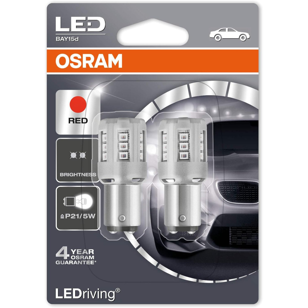 OSRAM Auton polttimot LED 12V P21/5W Punainen, 2 kpl