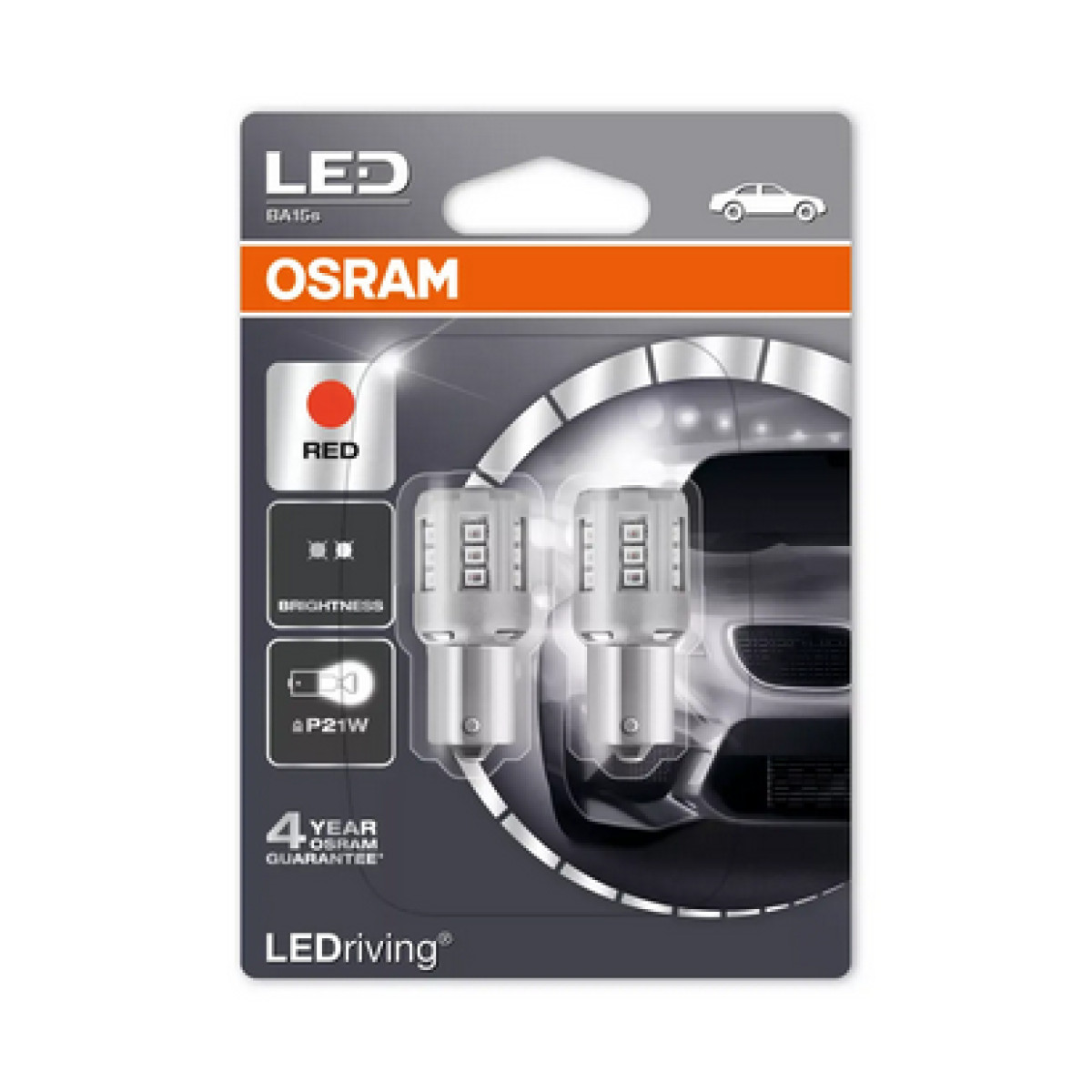 OSRAM Auton polttimot LED 12V P21W Red, 2 kpl