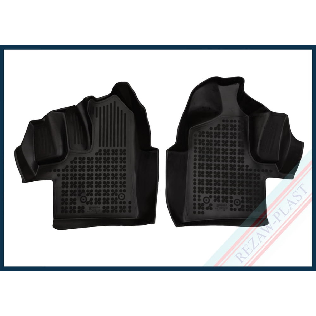 Kumi matot Ford Transit IV 2015-2021 (front, vinyl flooring, Version for the U.S. market, with built-up space under the seats - high-sided floor mats)