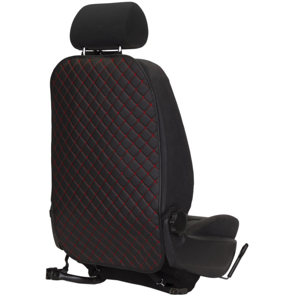 EVAtech ECO Lasten Autonistuimen Selkänojasuoja 75x46 cm - musta / mustat reunat / punaiset ompeleet