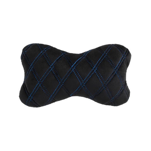 EVAtech auton pääntukityyny 27x16 cm - musta / siniset ompeleet
