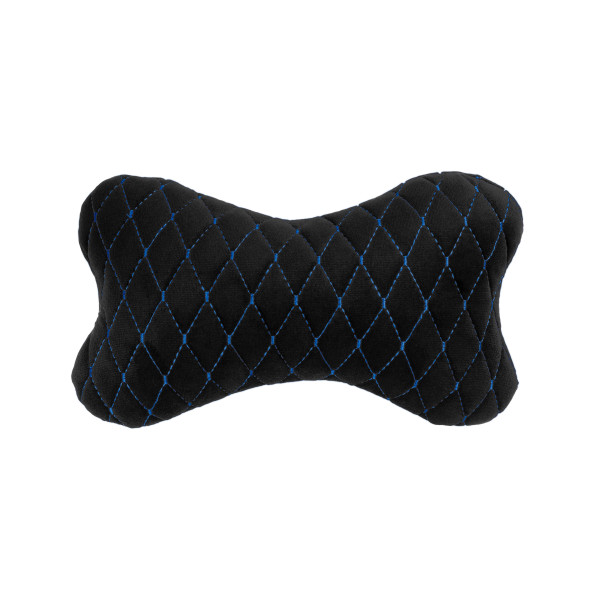 EVAtech auton pääntukityyny 27x16 cm - musta / siniset ompeleet