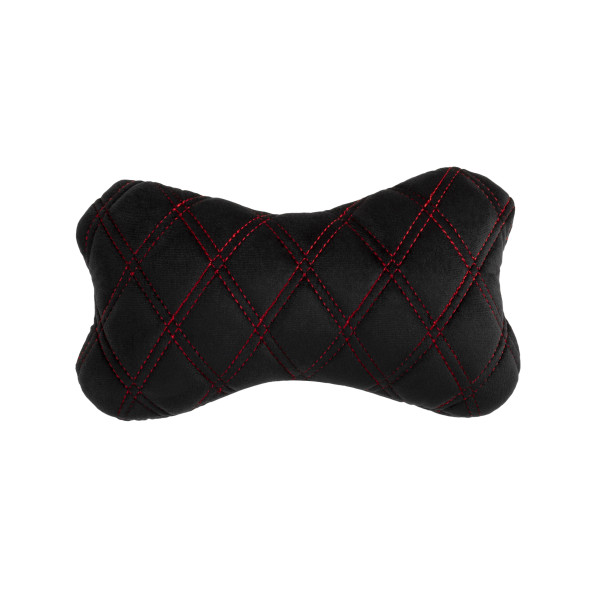 EVAtech auton pääntukityyny 27x16 cm - musta / punaiset ompeleet