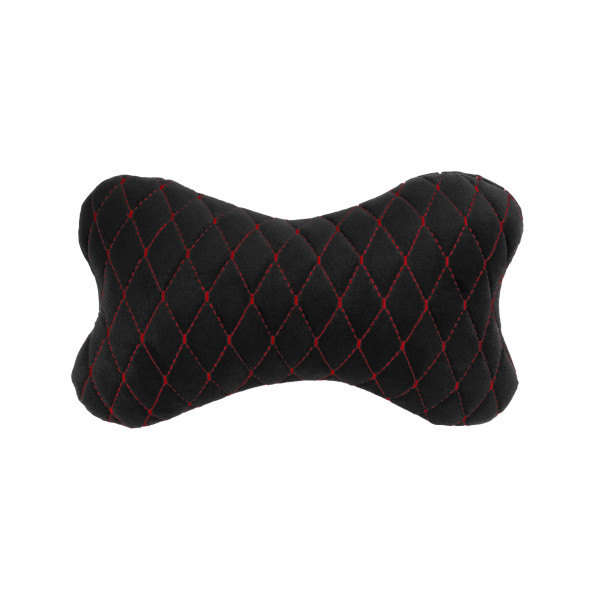EVAtech auton pääntukityyny 27x16 cm - musta / punaiset ompeleet