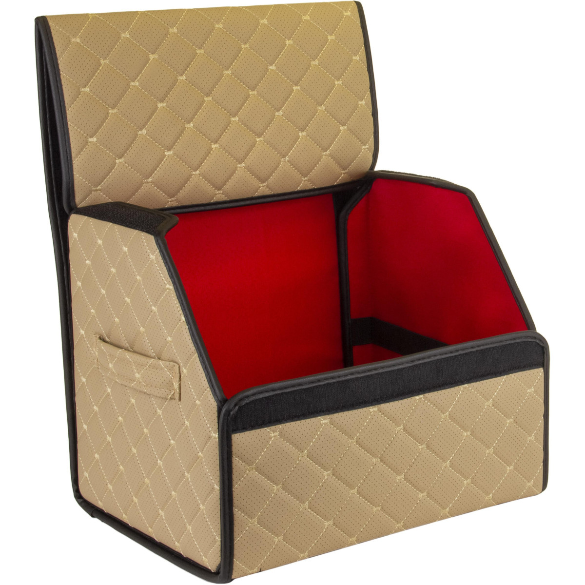 EVAtech tavaratilan järjestäjä ECO S 30x30x35 cm - hiekanvärinen / mustat reunat / hiekanväriset ompeleet / punainen sisusta EVAtech tavaratilan järjestäjä ECO S 30x30x35 cm - hiekanvärinen / mustat reunat / hiekanväriset ompeleet / punainen sisusta