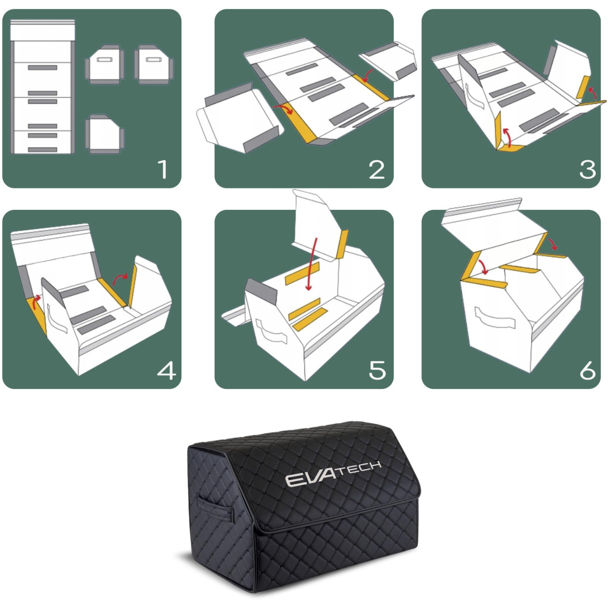 EVAtech tavaratilan järjestäjä ECO S 30x30x35 cm - hiekanvärinen / mustat reunat / hiekanväriset ompeleet / punainen sisusta EVAtech tavaratilan järjestäjä ECO S 30x30x35 cm - hiekanvärinen / mustat reunat / hiekanväriset ompeleet / punainen sisusta