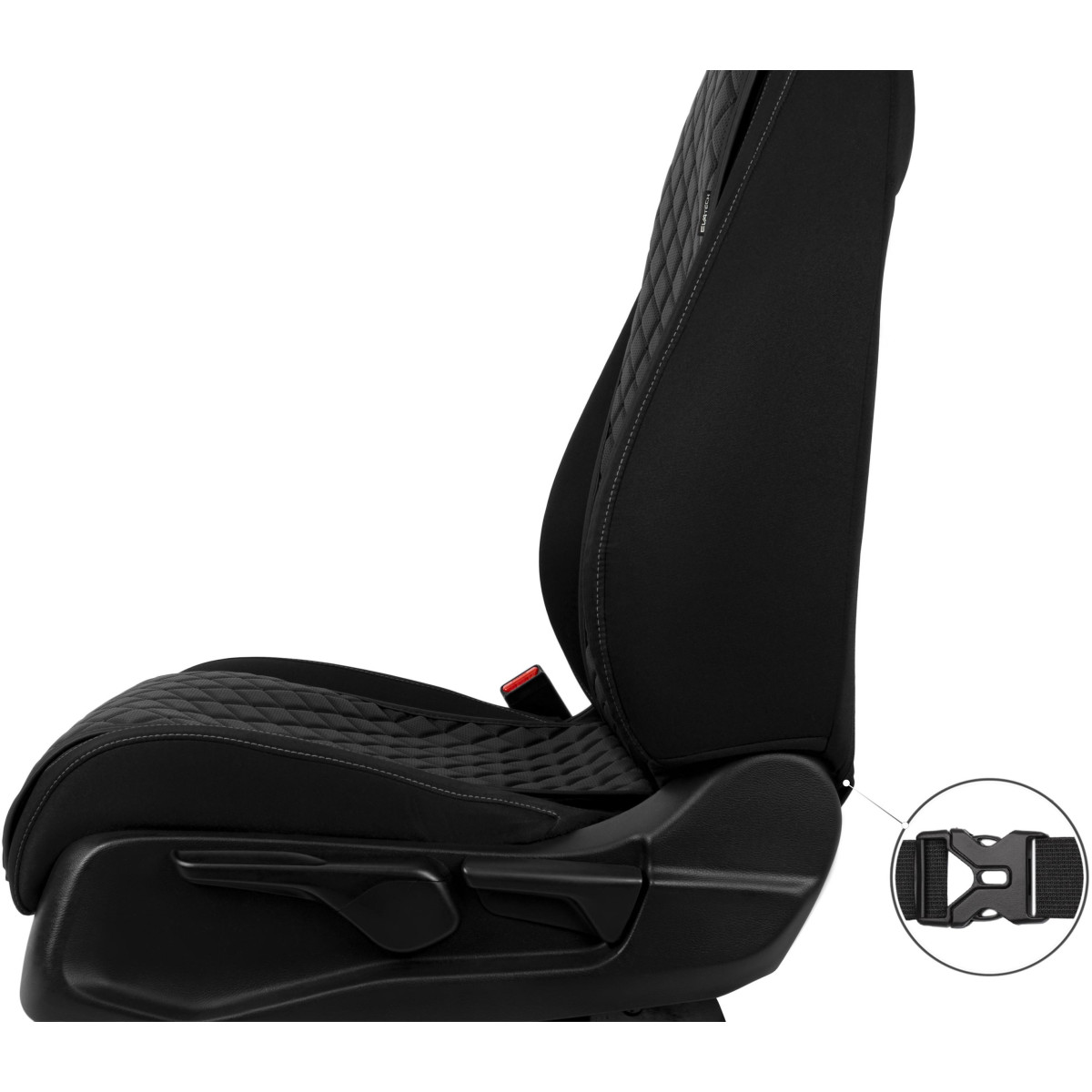 EVAtech ECO Basic istuinsuoja, 1 kpl - musta / mustat reunat / mustat ompeleet EVAtech ECO Basic istuinsuoja, 1 kpl - musta / mustat reunat / mustat ompeleet