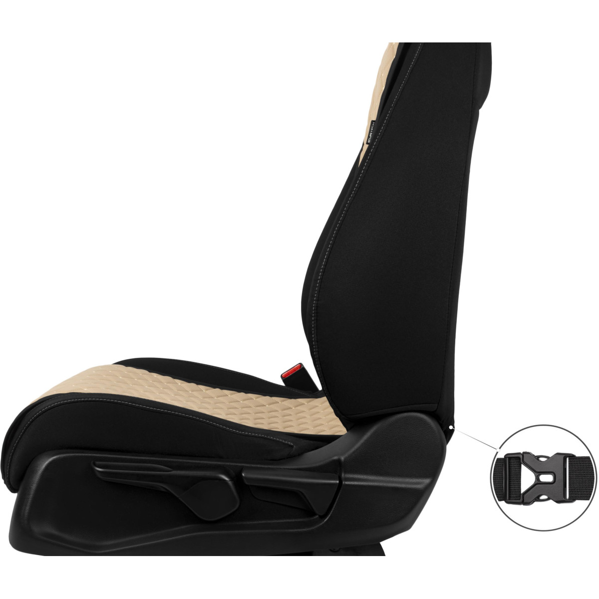 EVAtech ECO Basic istuinsuoja, 1 kpl - hiekanvärinen / mustat reunat / hiekanväriset ompeleet EVAtech ECO Basic istuinsuoja, 1 kpl - hiekanvärinen / mustat reunat / hiekanväriset ompeleet