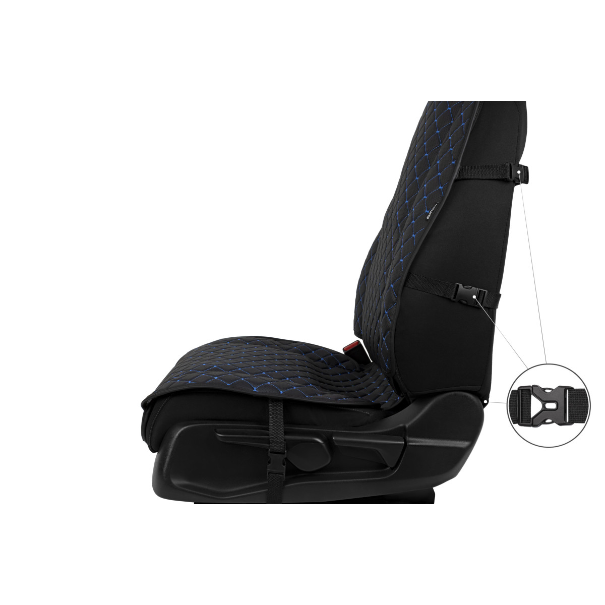 EVAtech ECO Max istuinsuoja, 1 kpl - musta / mustat reunat / siniset ompeleet