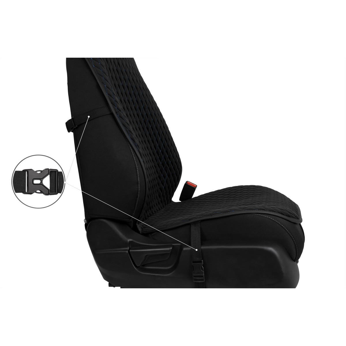 EVAtech PRO istuinsuoja, 1 kpl - musta / mustat reunat / siniset ompeleet