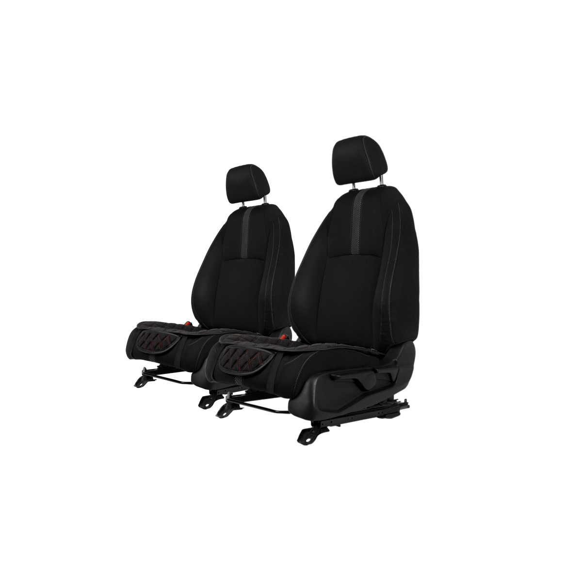 EVAtech istuinsuojat, 2 kpl - musta / mustat reunat / punaiset ompeleet