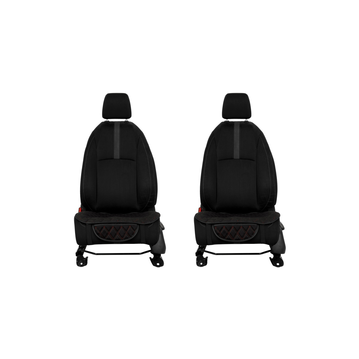EVAtech istuinsuojat, 2 kpl - musta / mustat reunat / punaiset ompeleet