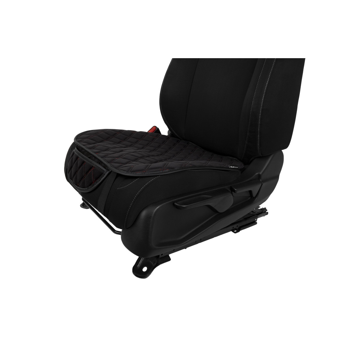 EVAtech istuinsuojat, 2 kpl - musta / mustat reunat / punaiset ompeleet