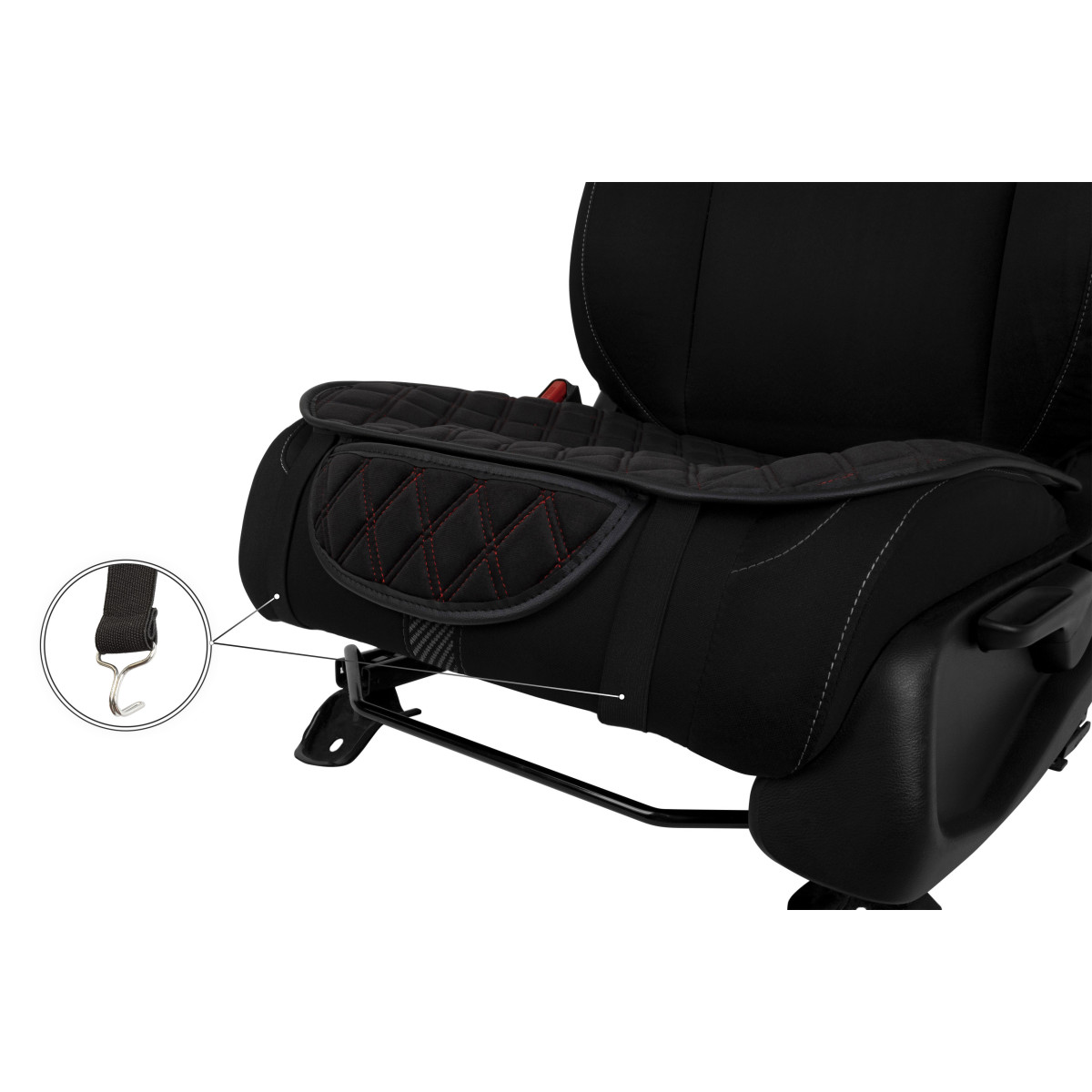 EVAtech istuinsuojat, 2 kpl - musta / mustat reunat / punaiset ompeleet