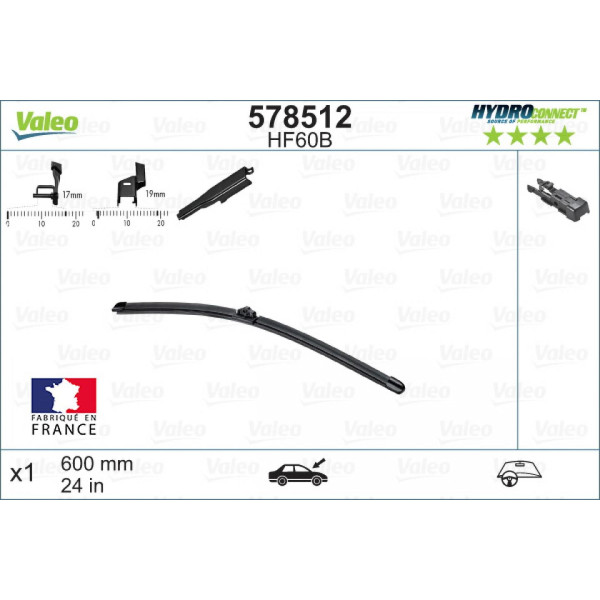Pyyhin Valeo HydroConnect HF60B, 600 mm