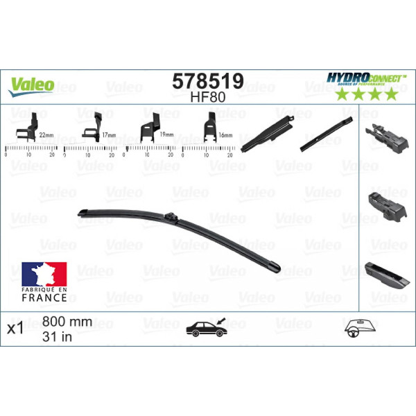 Pyyhin Valeo HydroConnect HF80, 800 mm