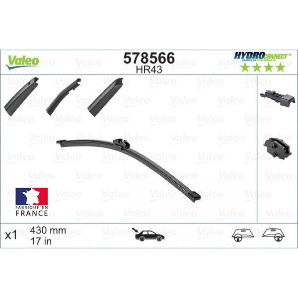 Takapyyhin Valeo HydroConnect HR43, 430 mm