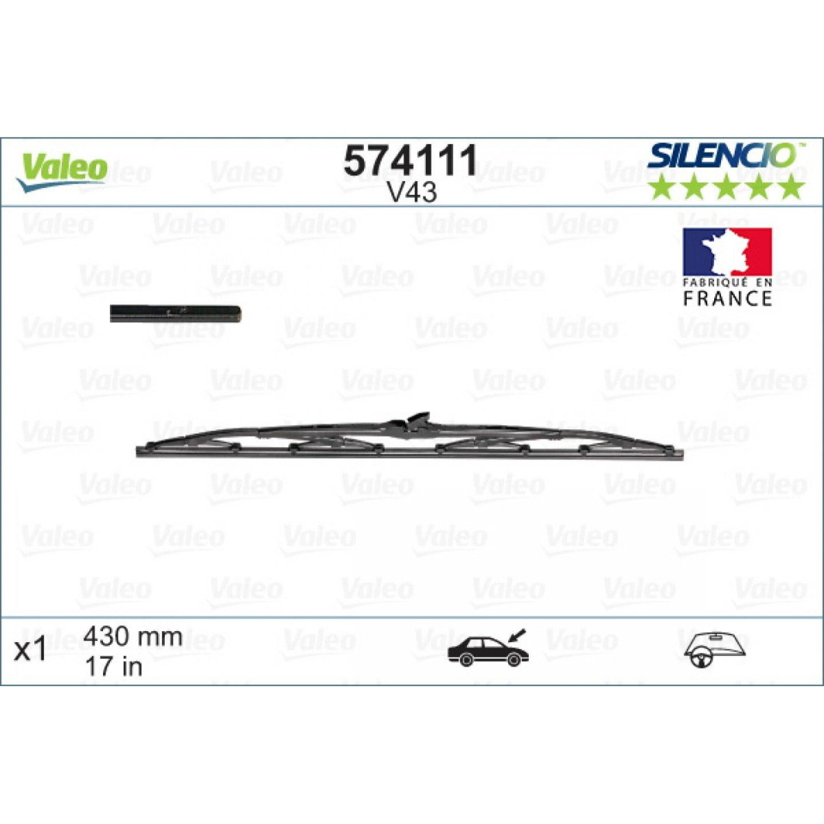 Pyyhin Valeo Silencio Standart V43, 430 mm Pyyhin Valeo Silencio Standart V43, 430 mm