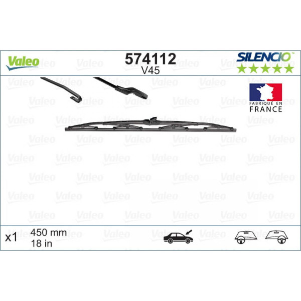 Pyyhin Valeo Silencio Standart V45, 450 mm
