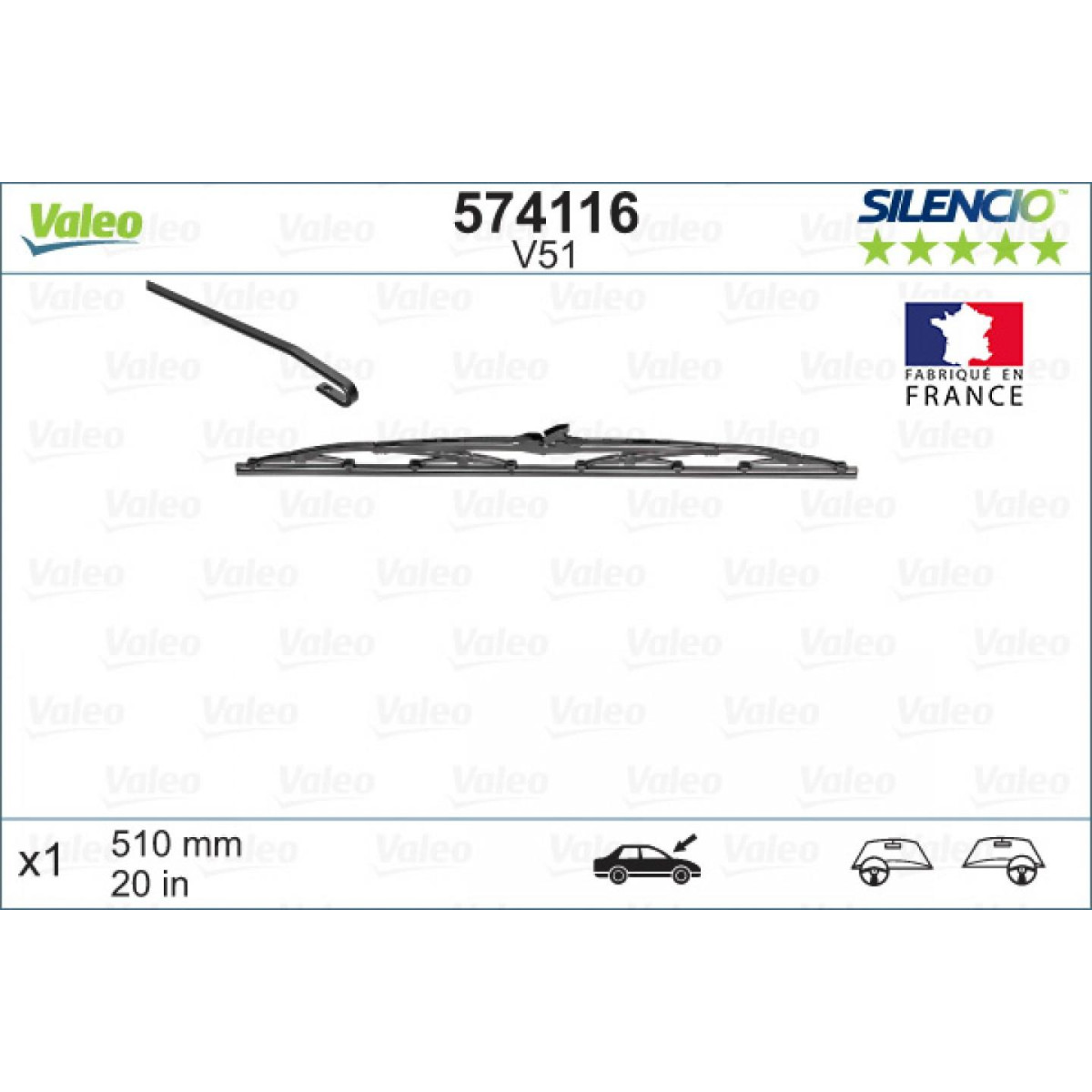 Pyyhin Valeo Silencio Standart V51, 510 mm Pyyhin Valeo Silencio Standart V51, 510 mm