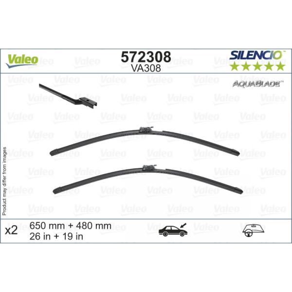 Pyyhinsetti Valeo Aquablade VA308, 650/480 mm